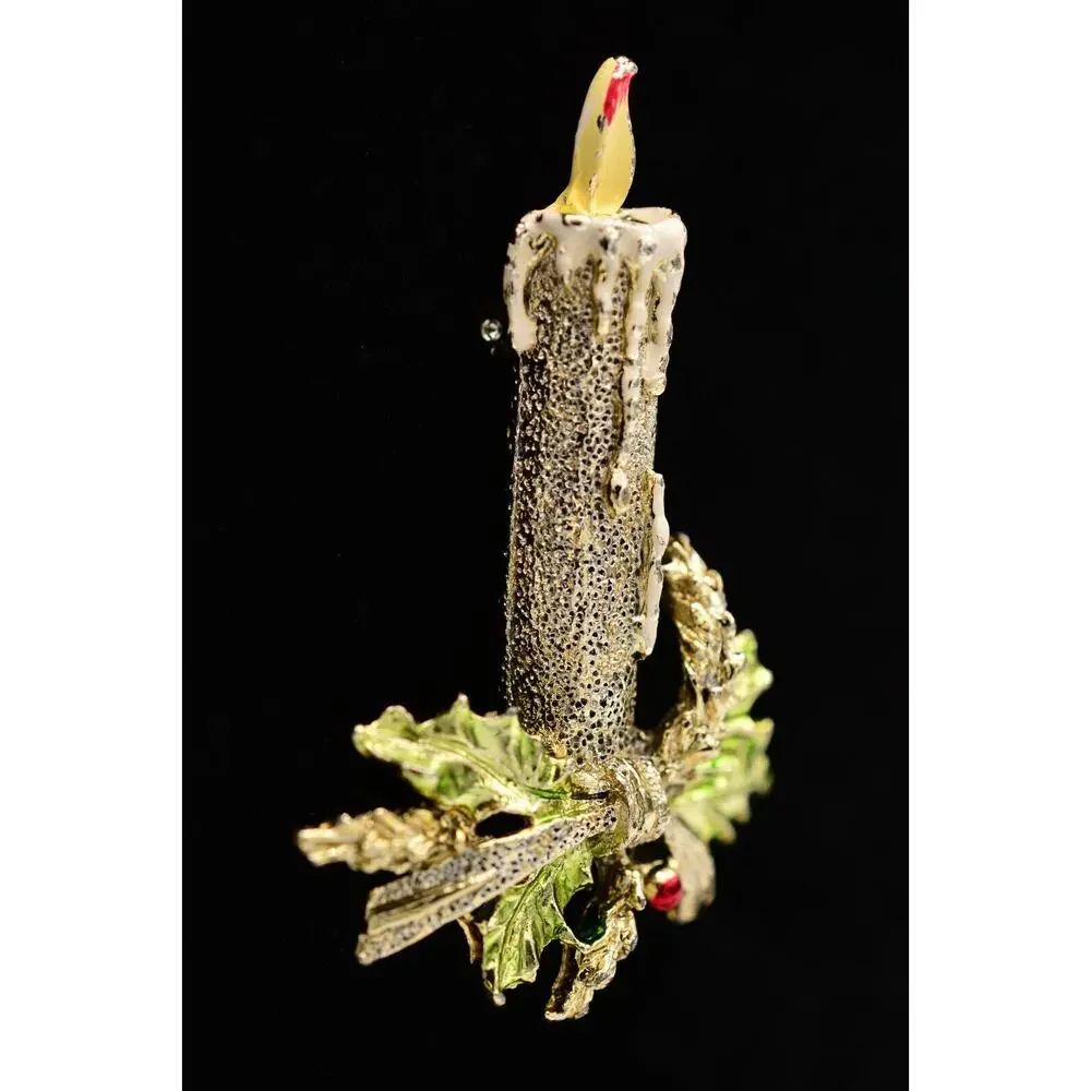 Gerry's Vintage Christmas Candle Pin Brooch Silver Red Green Enamel Signed 9B